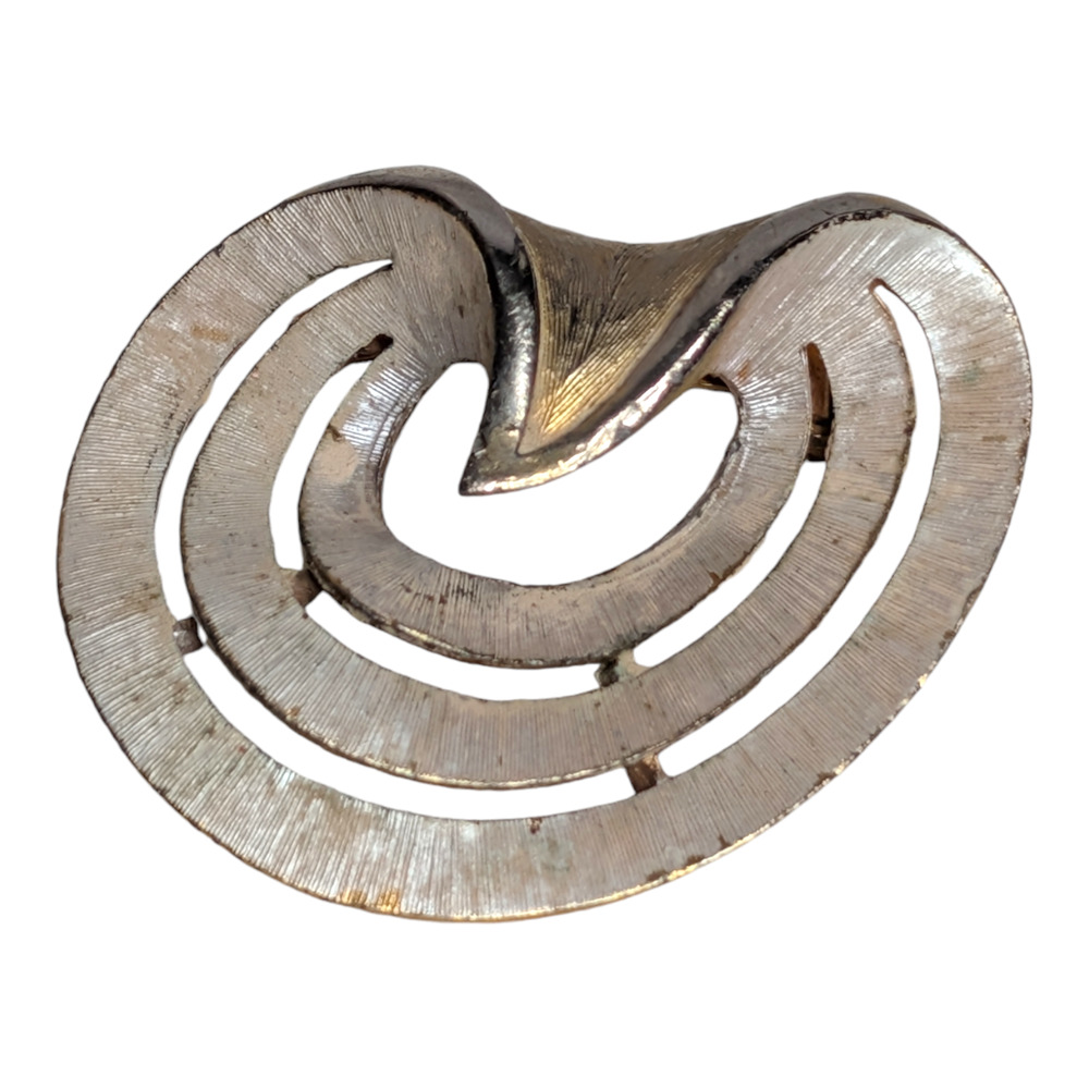JJ‎ Jonette Jewelry Satin Finish White Enamel Gold Metal Abstract Brooch Pin Vtg